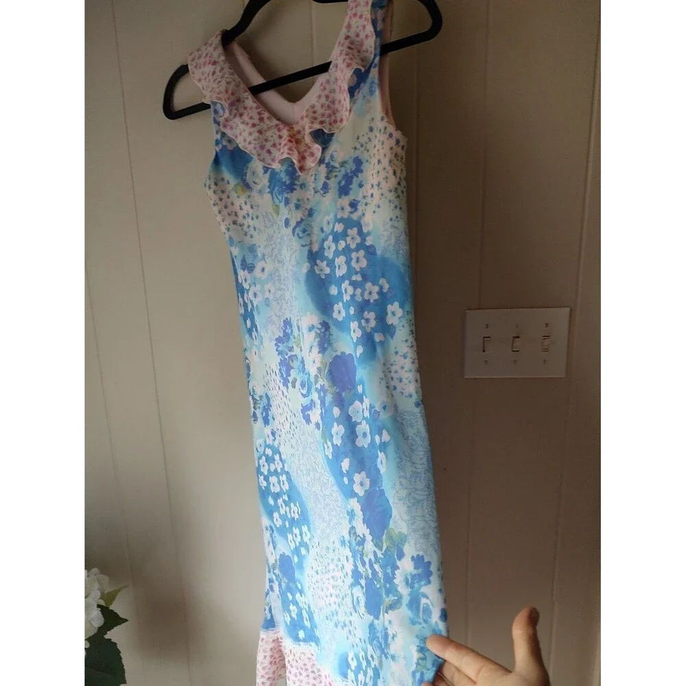 Girls Floral Blue and Pink Sleeveless Maxi Dress